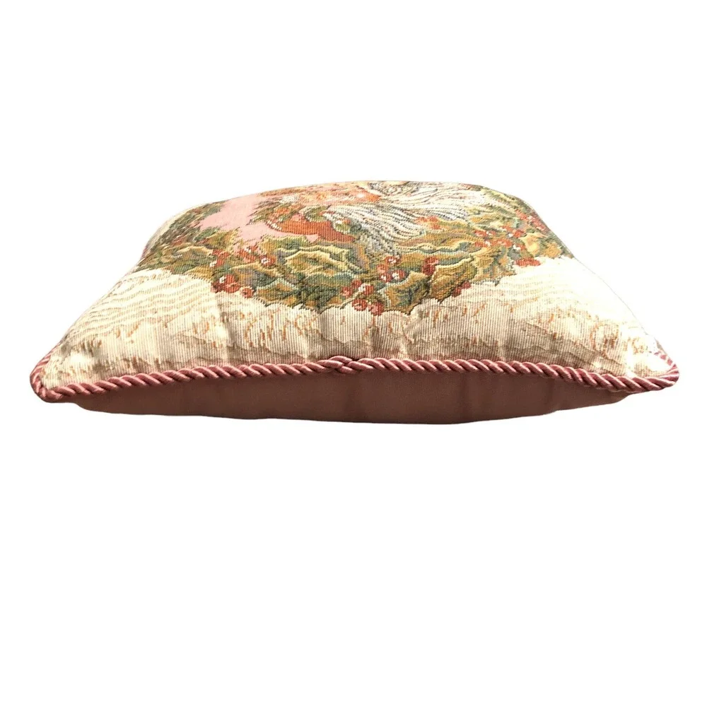 Cherub Santa Christmas Tapestry Pillow Springmaid Wamsutta‎ Braid Vintage USA